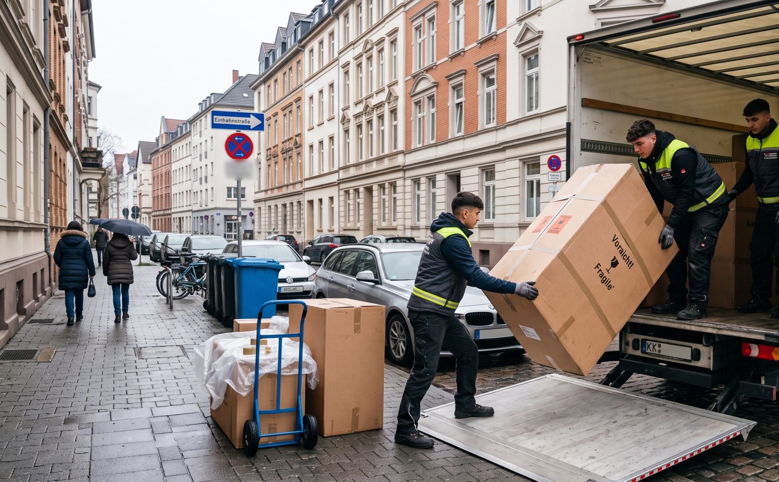 Möbelpacker beim Entladen